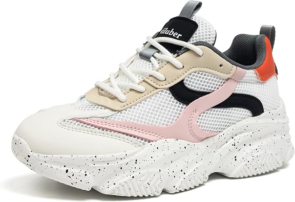 Niluber Womens Chunky Platform Sneakers-Slip On Breathable Running Shoes-Lightweight Glitter Rhinestone White Black Walking Shoes