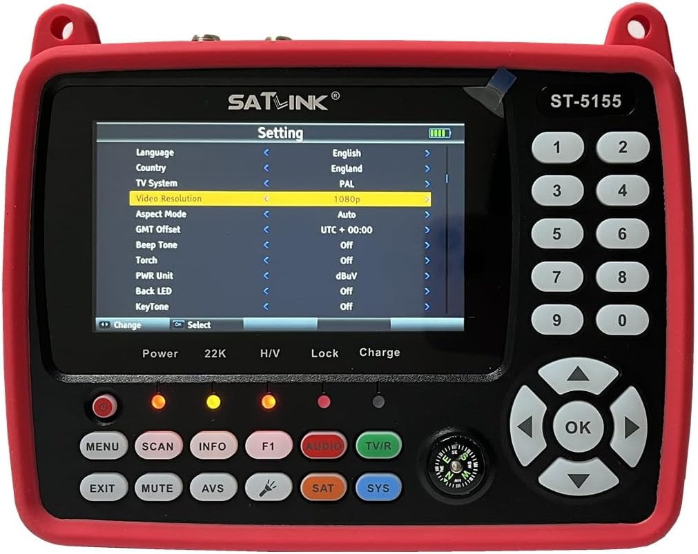 ST-5155 Satellite & Terrestrial Cable Signal Meter DVB-S/S2/T/T2/C Combo Meter Support HD 1080P MPEG-2/4 H.264/H.265 (10 Bit), QPSK, 8PSK, 16APSK, 32APSK