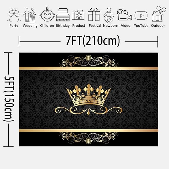 Crown Pattern Photography Backdrop Black Crown Royal 7x5FT