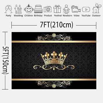 Crown Pattern Photography Backdrop Black Crown Royal 7x5FT