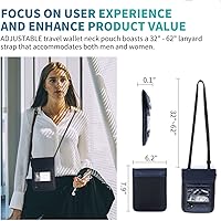 Vista 5 de Cartera con bloqueo RFID para pasaporte con bolsa de almacenamiento para el cuello para tarjeta de identificación de crédito de seguridad de viaje