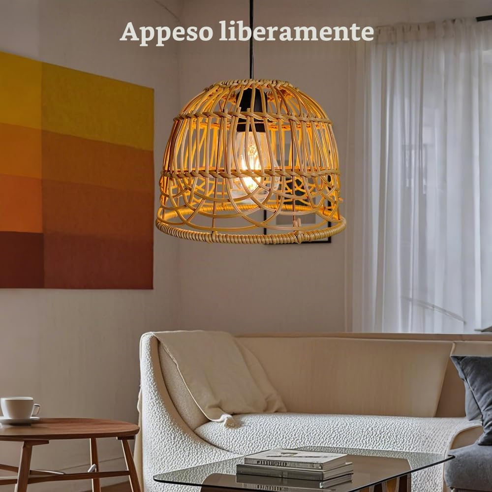 Lampadario Solare da Esterno, IP44 Lmpermeabile Lampada Sospensione Rattan Solare Con Telecomando, Lampadario a Sospensione Boho, Illuminazione Lampadario Rattan, Decorativa per Giardino