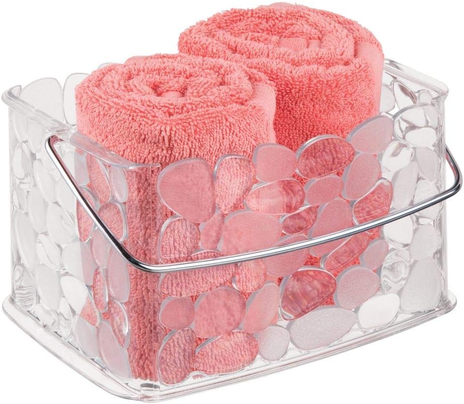 mDesign Plastic Bathroom Storage Basket Bin with Handle Holds Hand Soaps, Body Wash, Shampoos