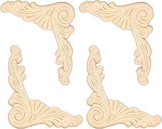 Wood Appliques and Onlays, 4 Pcs Decorative Wood Appliques, Home DIY for Furniture, Door Cabinet Dresser Bed Wall Wardrobe Mirror Frame (3304BW-4)