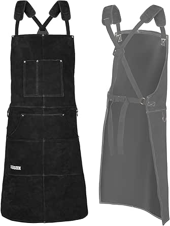 Leather Welding Apron With 6 Tool Pouches - Heat/Flame Resistant, Heavy-Duty, Adjustable M-XXXL - View #10