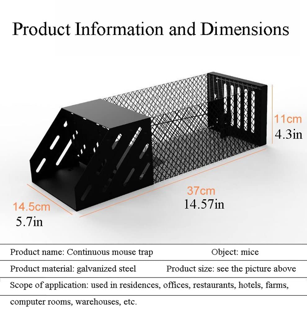 Trappola per Topi Continua Automatica Trappola in Metallo, Ferro Gabbia Trappola per La Cattura Topi, Ratti, Trappola per Ratto Senza Ucciderli Mouse Trap (Size : Black (37cm-14.5cm))