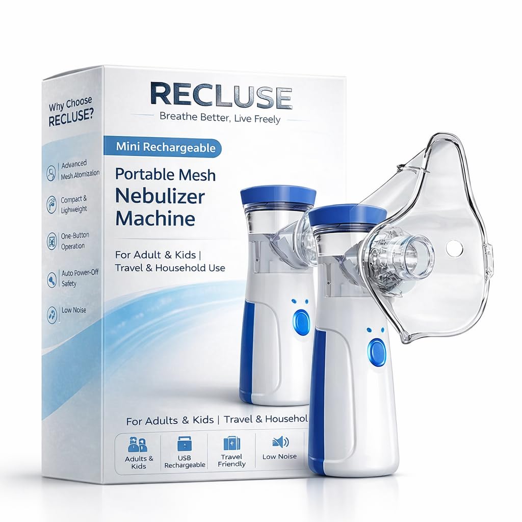 RECLUSE Mini Rechargeable Portable Mesh Nebulizer Machine & Facial Steamer,USB Handheld Ultrasonic Mesh Nebulizer for Adults & Kids,Silent Travel,Cough,Allergy,Sinus Relief & Deep Facial Steam Therapy-image-42