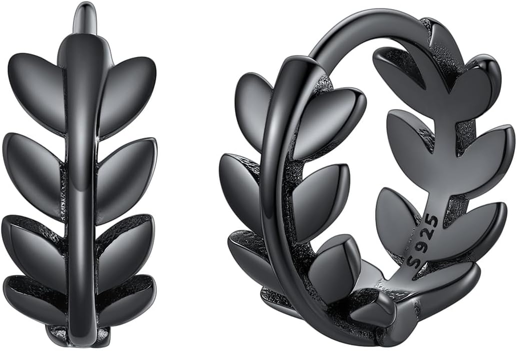 FaithHeart Leaf Huggie Hoop Earrings for Women, Sterling Silver/Stainless Steel Lightweight Hoop Earrings Hypoallergenic Small Huggie Hoops Jewelry Gifts