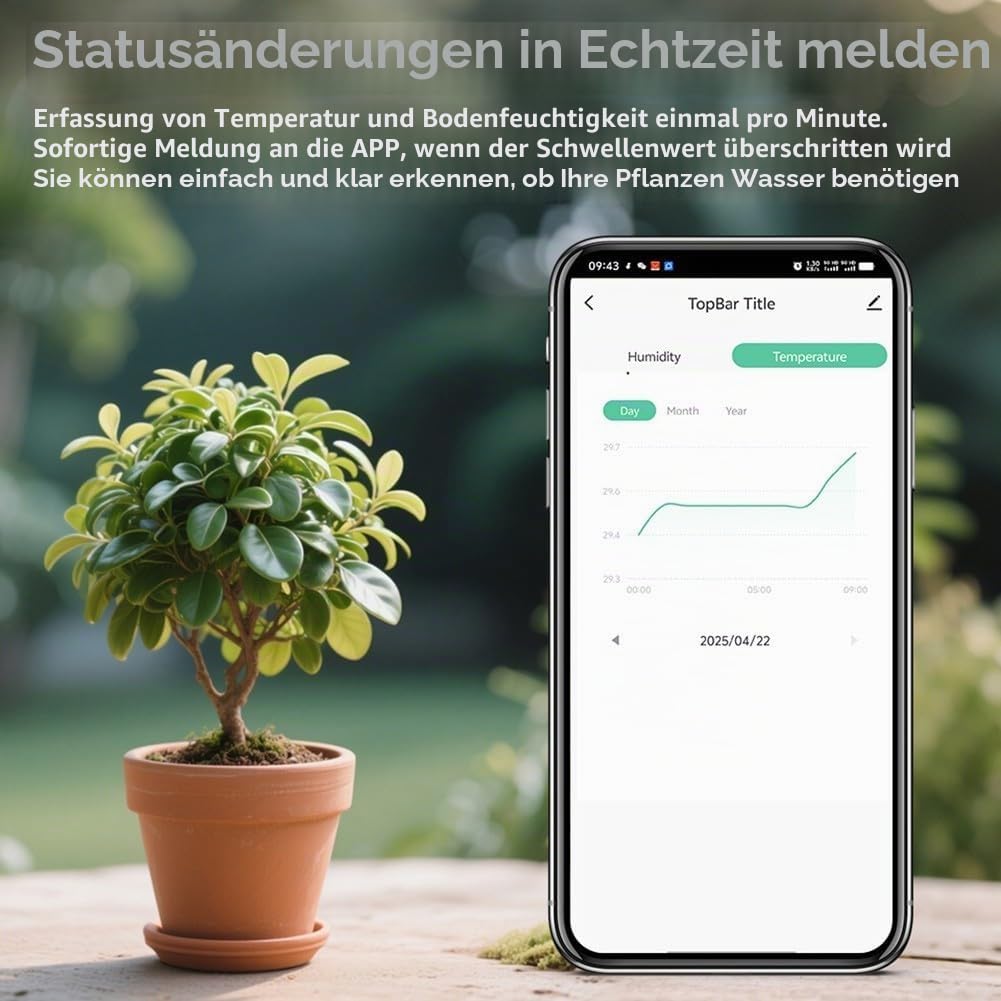 Bodenfeuchtigkeitssensor, WLAN-Hygrometer, Feuchtigkeitssensor, Fernüberwachung von Mobiltelefonen, für Hof, Bauernhof, Garten, Rasenpflanzen, Innen- und Außenbereich, 18 x 3,5 x 2,4 cm (WLAN)