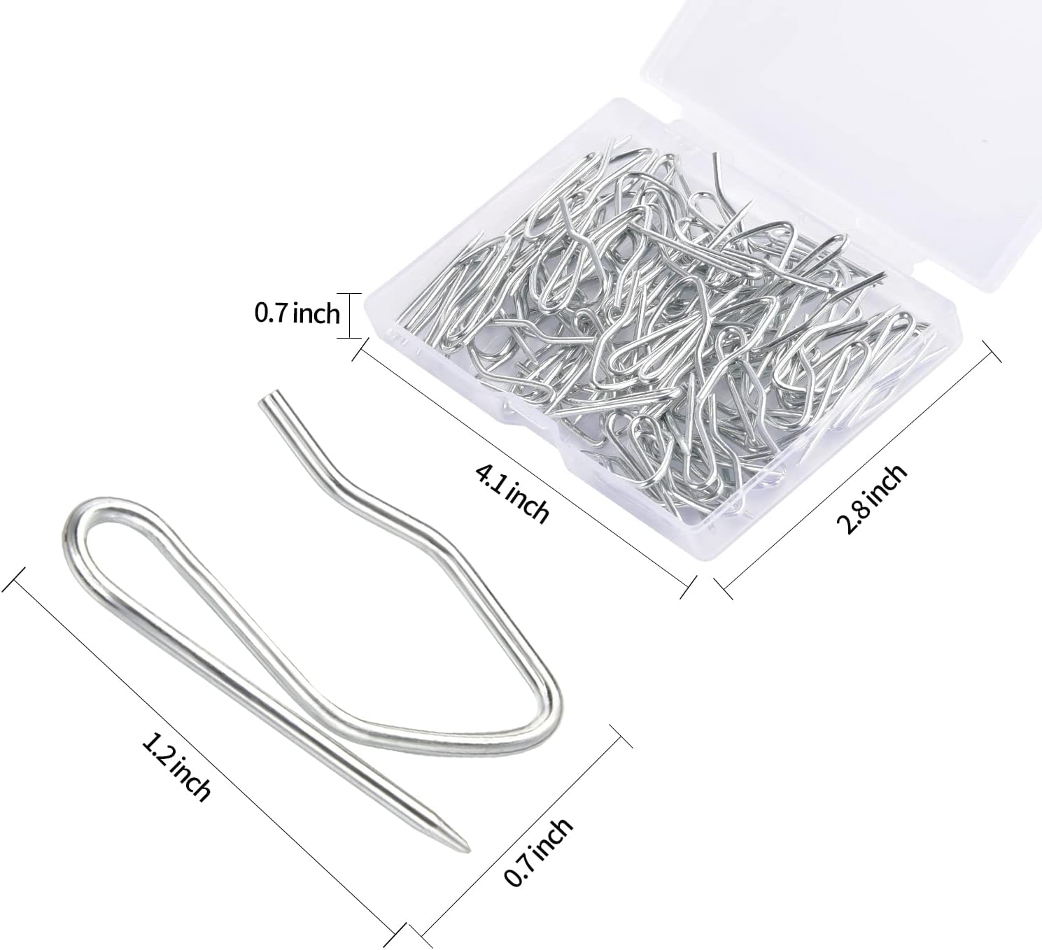 Metal Curtain Hooks, 58PCS Drapery Hook Pins 1.2 Inch Stainless Steel Pin-on Hooks for Window Curtain, Shower Curtain, Door Curtain, Silver