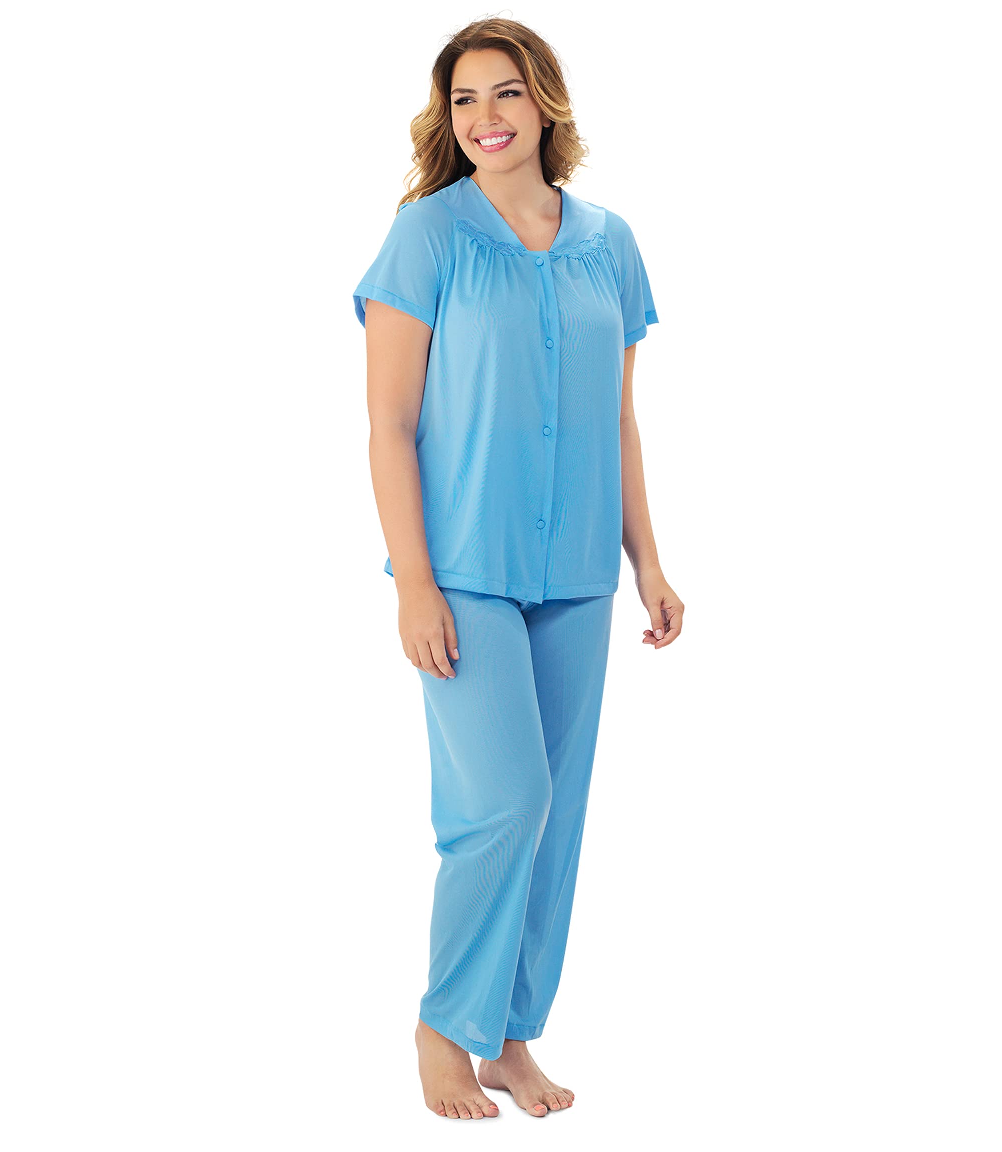 Exquisite Form Women's Plus Size 90807 Nylon Tricot Short Sleeve Matching Pajama Set