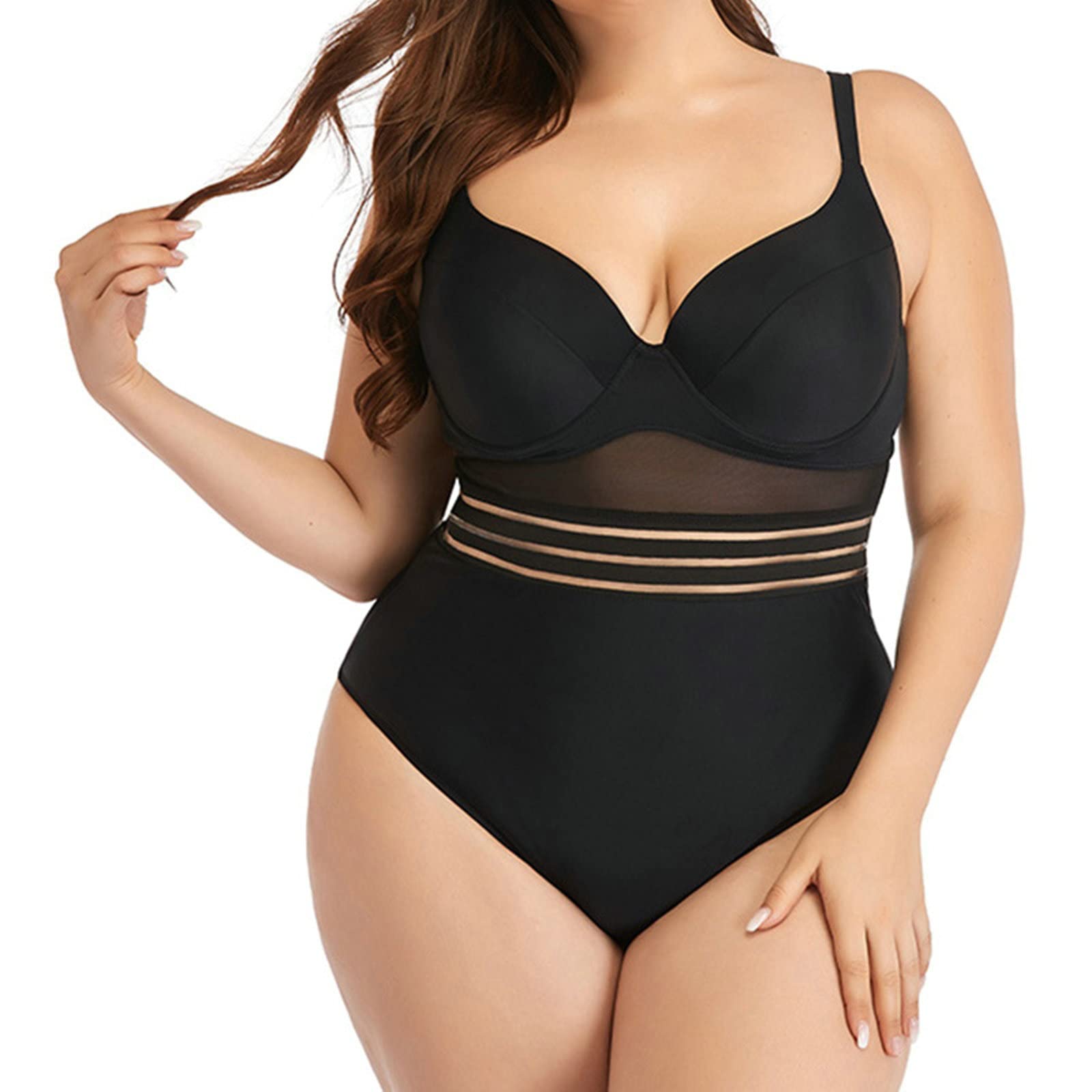 Sukienka pływacka plus size, czarna, śliczny jednoczęściowy strój kąpielowy dla kobiet z Guaze na imprezę na plaży, na zewnątrz, rozmiar L-5XL, Czarny, XL-XXL duże rozmiary