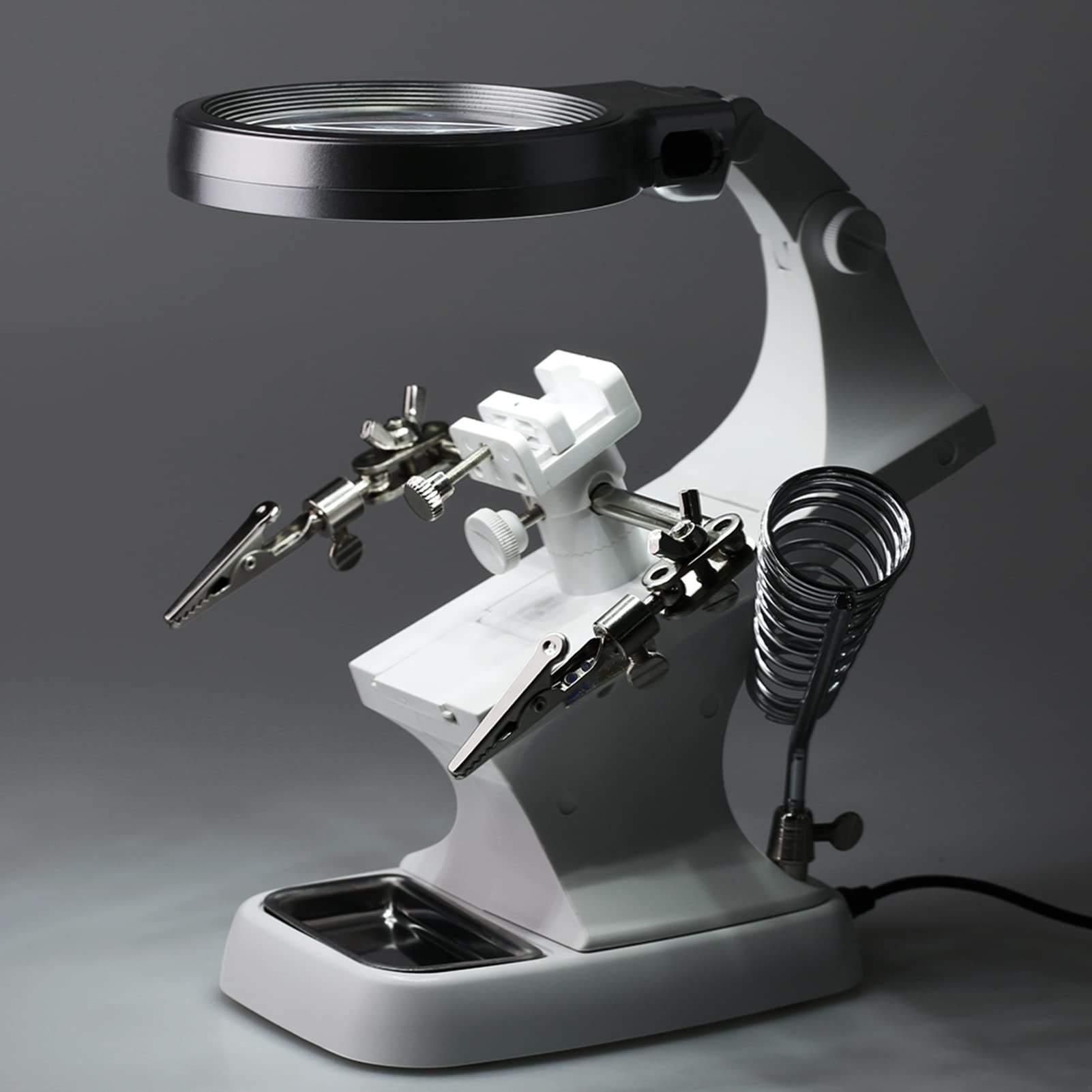 Helping Hands Soldering Station Soldering Magnifying Glass 22×20×11 Multi Functional Welding Led Magnifier Magnifying Glass Soldering 360 Rotation Repair Tool - Image 4