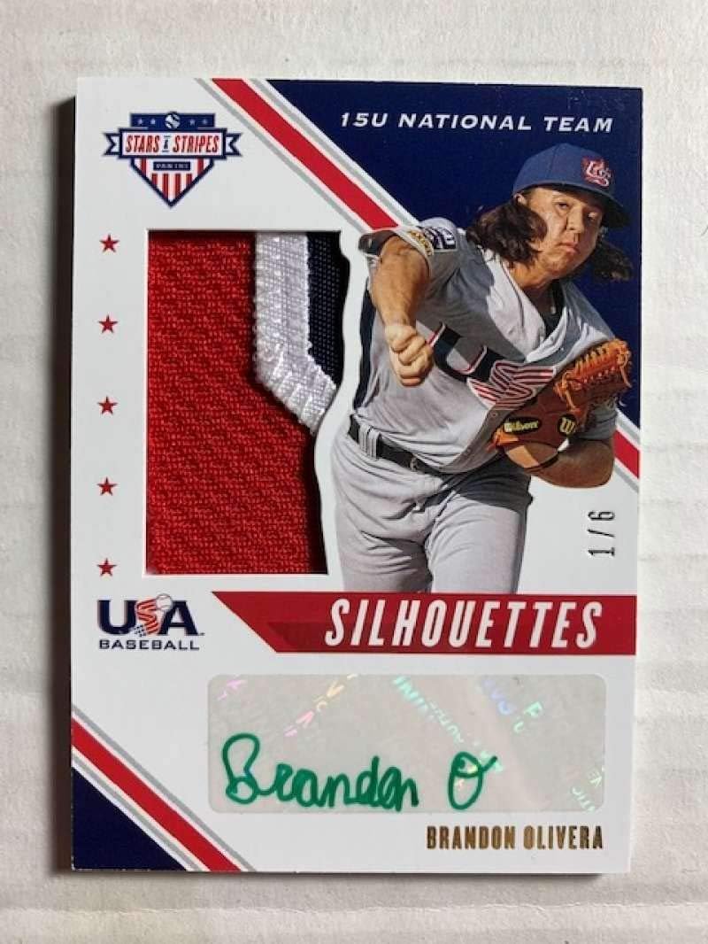 2020 Panini USA Stars and Stripes Silhouettes Signatures Jerseys PE Baseball #59 Brandon Olivera Jersey/Relic Auto Autograph SER/5 USA Baseball 15U National Team