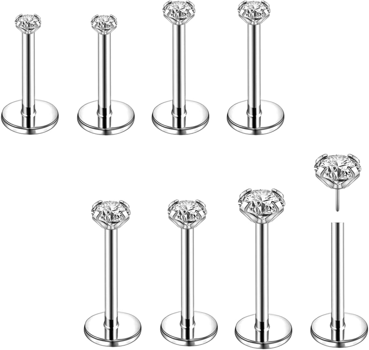 AccGin8Pcs 20G 18G Threadless Push in Nose Stud Rings for Women Men Stainless Steel Nose Studs Nostril Piercing Jewelry CZ Nose Rings Studs 1.5MM 2MM 2.5MM 3MM Black Silver Gold