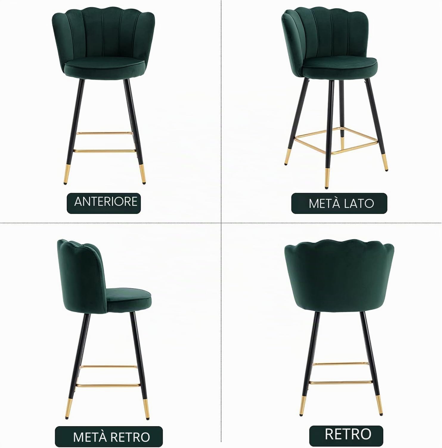 chairus Set di 2 Sgabelli da Cucina in Velluto Sgabelli Bar Moderni, Verde