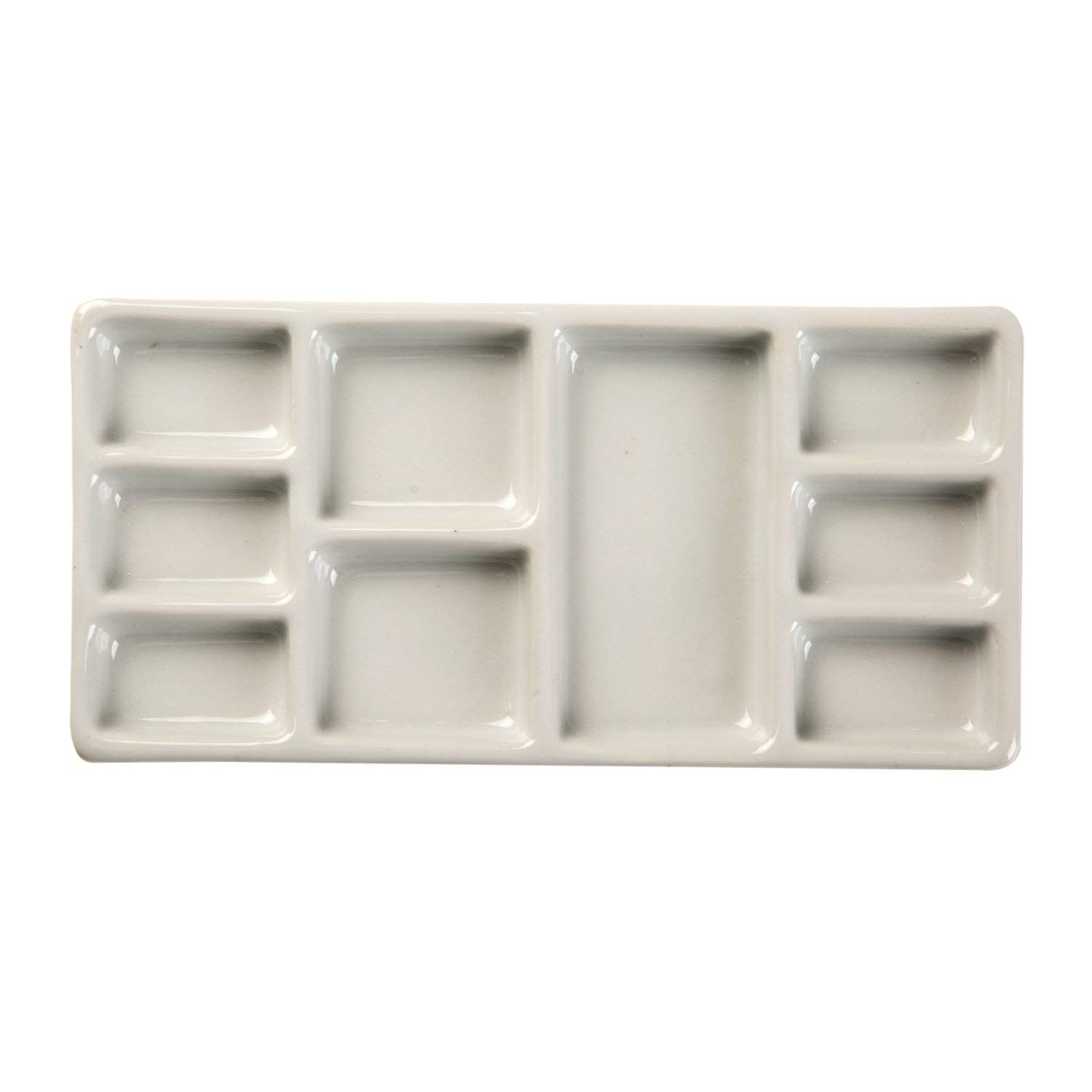 MEEDEN 9-Well News Ceramic Rectangle Artist Paint Palette for Watercolor Gouache Acrylic Oil Painting, 6-4/5 by 3-1/3-Inch