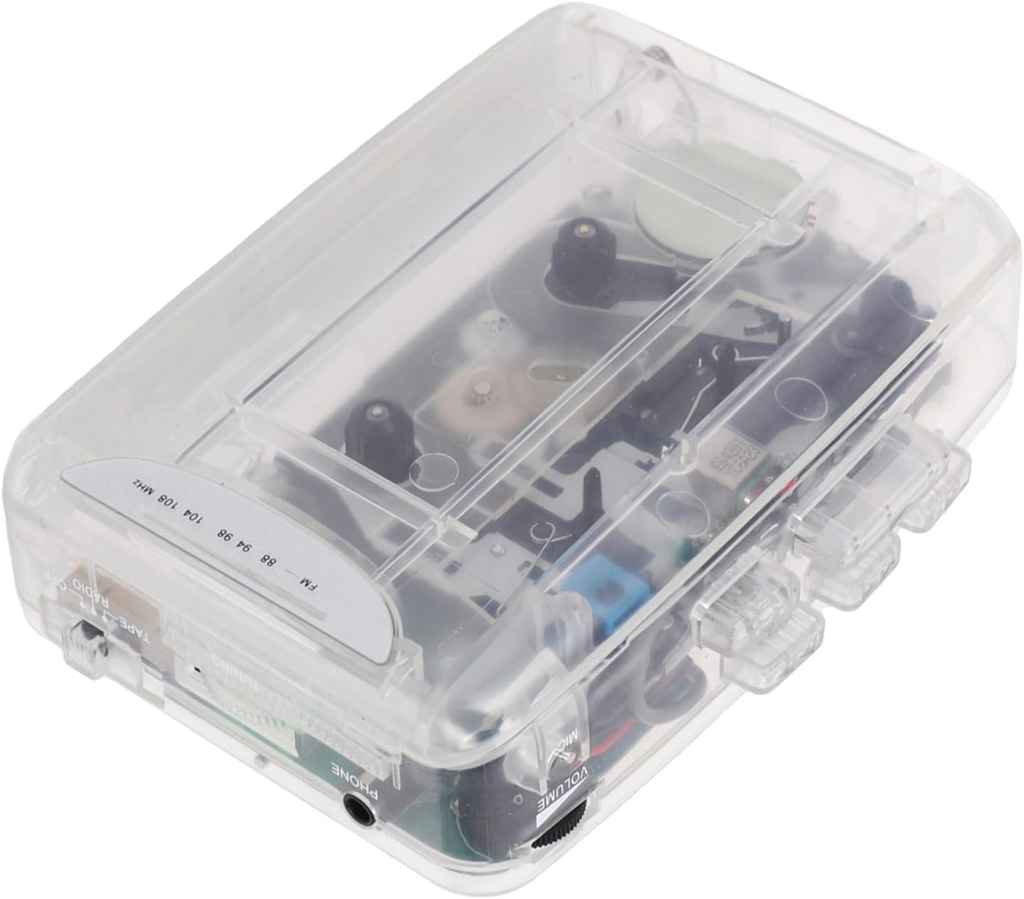 Retro Tape Player Recorder with FM Radio | Transparent Portable Cassette Player Voice Recording USB Battery Powered for Nostalgia (Transparent White)