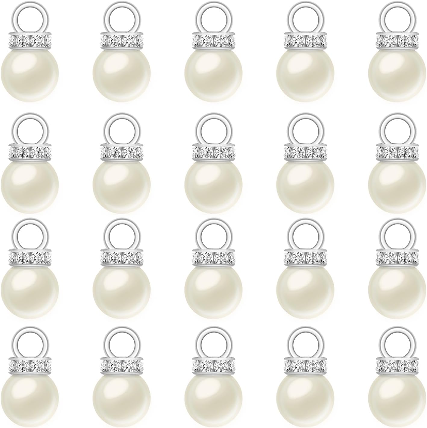 Pearl Charms Pearl Beads for Jewelry Making 8MM Faux Pearl Pendant Charms White Imitation Pearl Charm with Rhinestones for crafts Dangle Earrings Necklace Bracelet Making