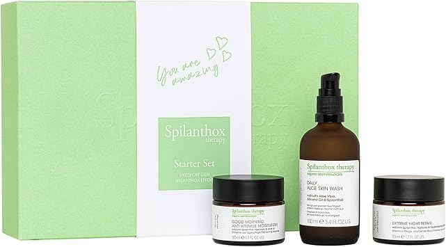Spilanthox therapy - Starter Set - With Anti Wrinkle Moisturiser 30 ml, Aloe Skin Wash 100 ml, Eye Lifting Fluid 15 ml & Night Repair 100 ml - Anti-Ageing Face Care Set with Spilanthol