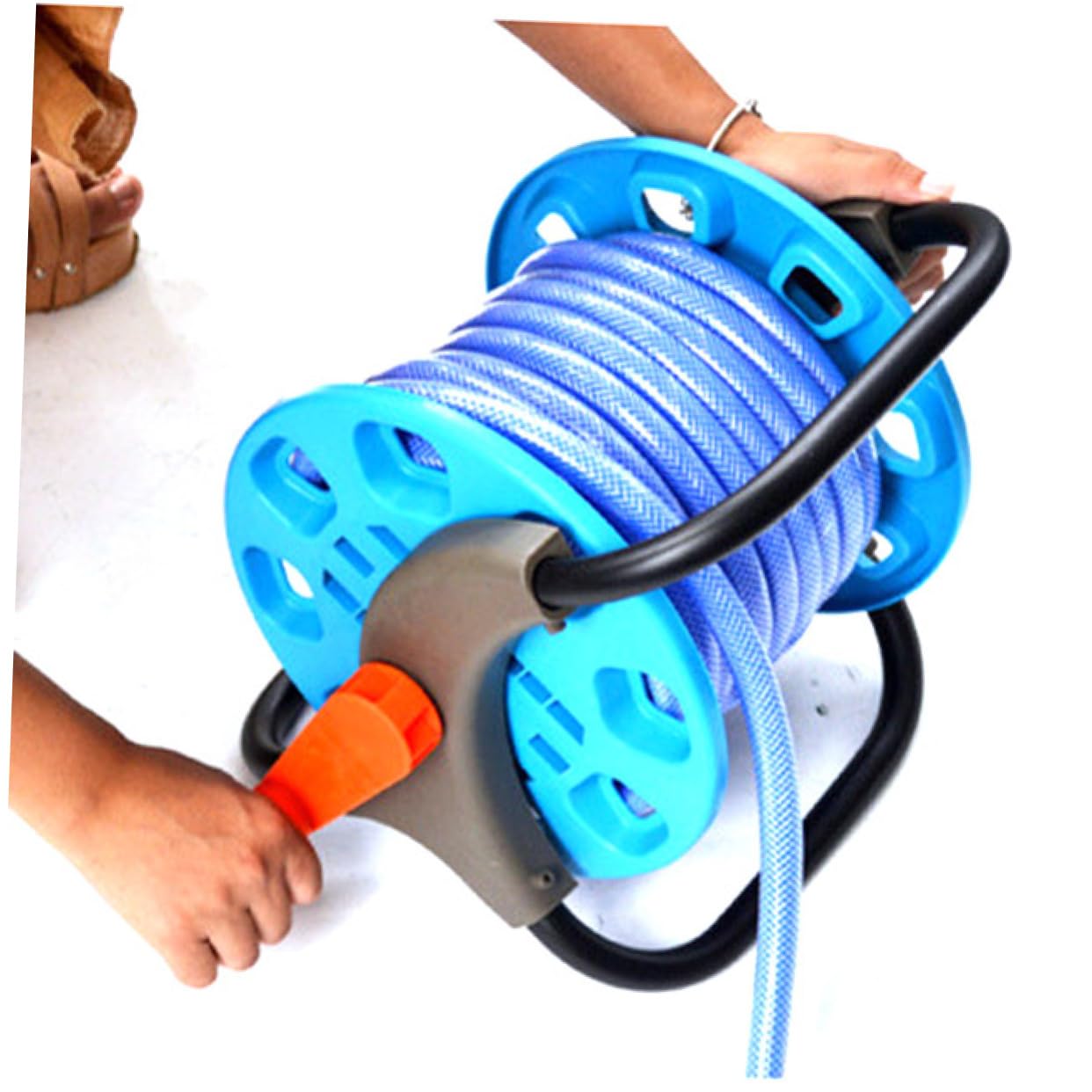 Happyyami Dérouleur Tuyau d Arrosage, Chariot pour Enrouleur de Tuyau D'arrosage, Support de Rangement, Capacité 25m, Manivelle, Jardin
