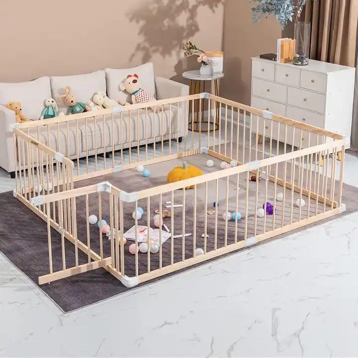 Parc Bébé Modulable XXL en Bois de Pin Massif - Parc Enfant Non Peint Sécurisé avec Porte - TOP QUALITÉ & Assemblage/Démontage Faciles en 10 min -...