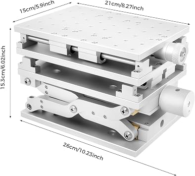 XYZ 3 Axis Moving Workbench Manual Linear Stage, 3D Positioning L-aser Marking & Engraving Machine, Portable Aluminum Alloy Lifting Platform for Optical Experiments/DIY, 8.26x5.90 (210x150mm)