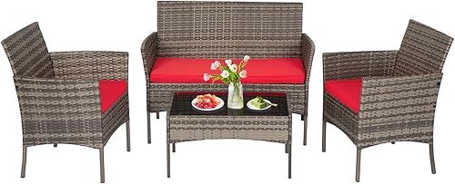 Vista 135 de FDW - Juego de muebles de mimbre de 3 piezas, sillas de ratán modernas con mesa auxiliar, resistentes a la intemperie, para exterior, patio, porche