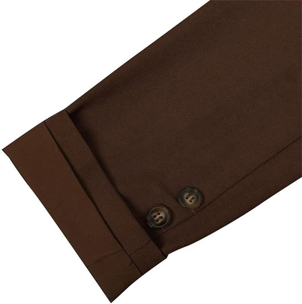 Women's Solid Color Belted Blazer Lapel Long Sleeve Patchwork Button Slim Office Coat