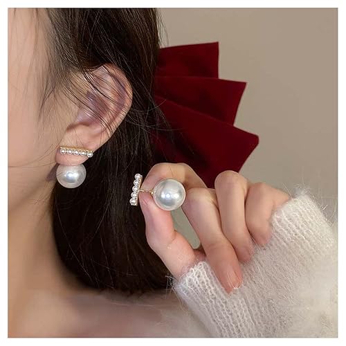 Allereyae Pendientes vintage de perlas con perla y circonita cúbica, aretes de perlas en la parte delantera y trasera, aretes de perlas de doble