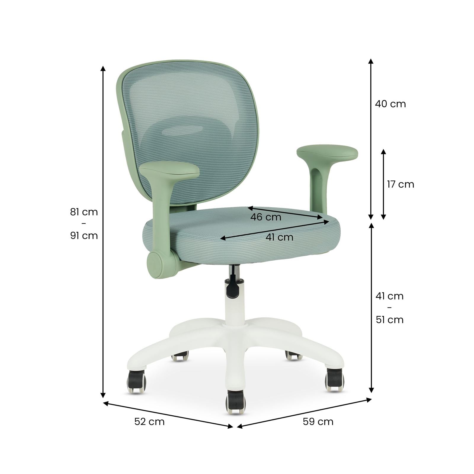 IDIMEX Chaise de Bureau Enfant Amelia Vert Réglable en Hauteur avec Accoudoirs, Assise Rembourrée Confortable, Dossier en Tissu Respirant