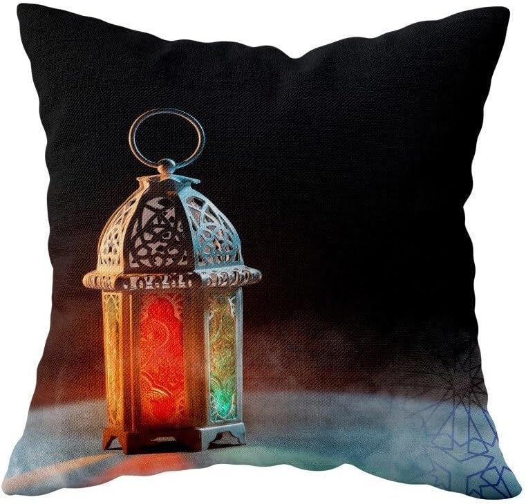 Pelangi Ramadan Kareem Çift Taraflı Gizli Fermuarlı Yastık Kılıfı Kırlent Koltuk Yastık Kılıfı, Mavi-Siyah 43 x 43