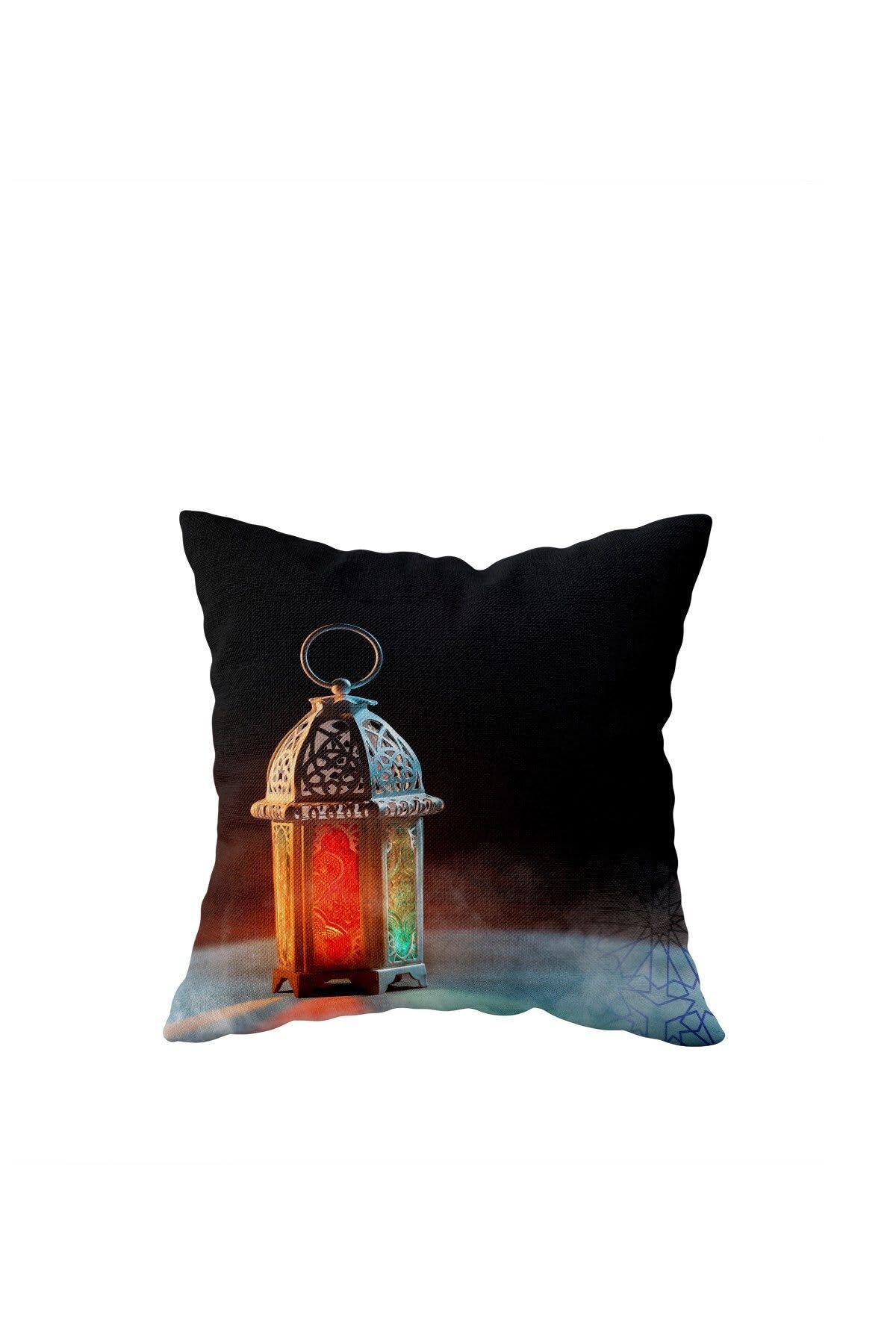 Pelangi Ramadan Kareem Çift Taraflı Gizli Fermuarlı Yastık Kılıfı Kırlent Koltuk Yastık Kılıfı, Mavi-Siyah 43 x 43