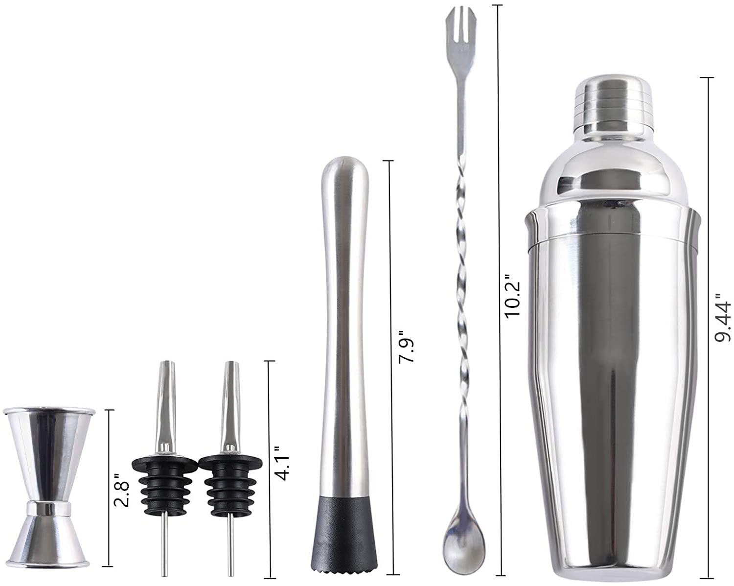 10 Piezas Coctelera Coctéles Juego, Juego de Coctelera Profesional Premium con Accesorios INOX Kit Profesional para Barman, Kit Premium de Barman para Hogar, Bares, Viajes