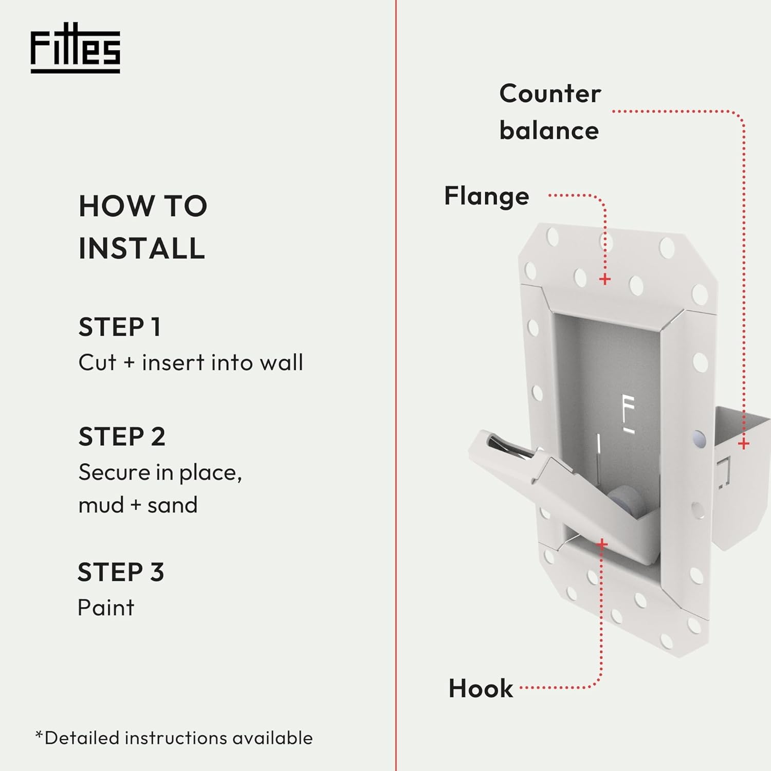 Fittes Flush Hideaway Hook [Luxe], Foldable Recessed Wall Mount Hooks for Hanging, Made of Solid Steel, Heavy Duty Holds 150 lbs, Great for Home Improvement or Garage Organization