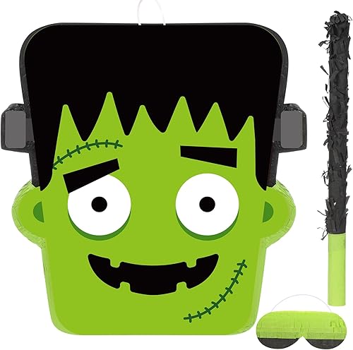 Miniatura 1 de Aoriher Piñata de Halloween, piñata verde, piñata diablo, piñata mexicana con palo vendados y confeti para Halloween, cumpleaños, fiesta,