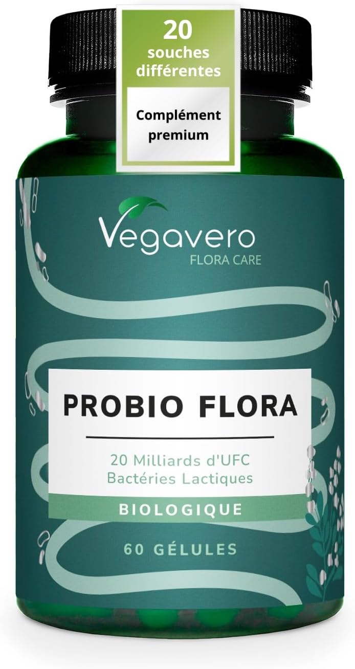 Vegavero Organic Probiotics | 20 Different Strains + Prebiotic | 60 Gastro-Resistant Capsules | Intestinal Transit + Digestion | No Additives & Vegan