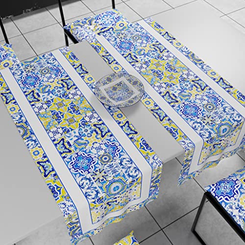 PETTI Artigiani Italiani Petti Kitchen Accessories, 100% Hypoallergenic Microfibre, Vietri Blue, Runner Tavola 40 x 140 cm - Image 2