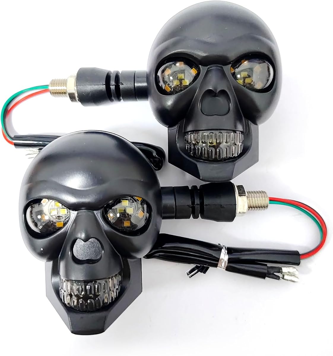 2PCS LED Motorcycle Turn Signal Light, Waterproof Skull Head Warning Light Decoration, 10 mm Screw Blinkers Indicator Replacement part (White for Constant On, Yellow for Turning