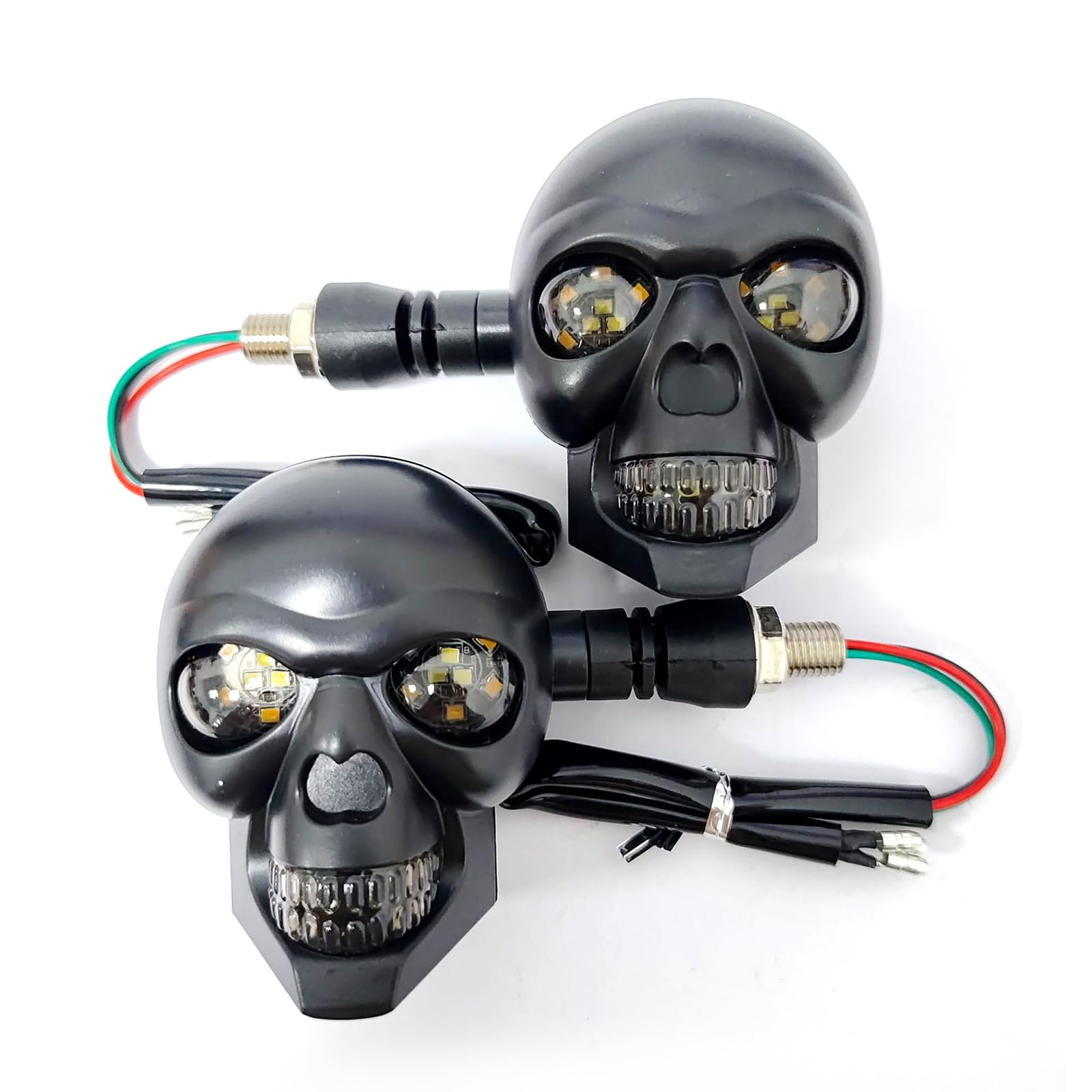 2PCS LED Motorcycle Turn Signal Light, Waterproof Skull Head Warning Light Decoration, 10 mm Screw Blinkers Indicator Replacement part (White for Constant On, Yellow for Turning-image-18