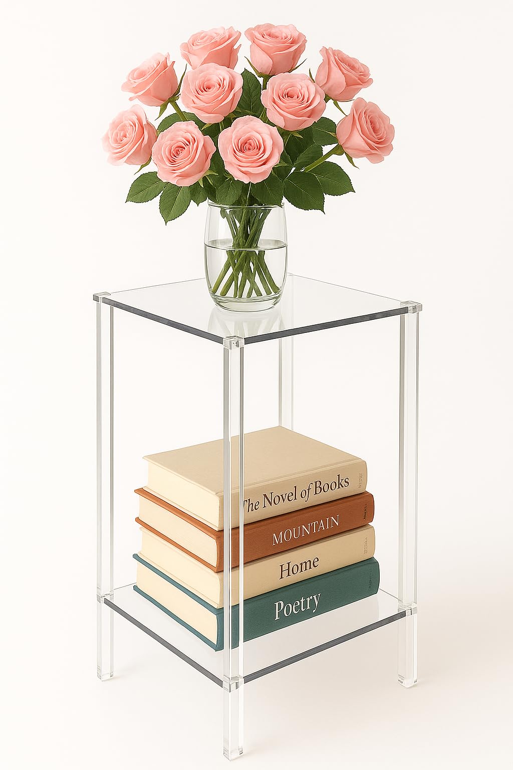 Coolcapis Clear Acrylic Side Table – Small Acrylic End Table, Thin Bedside Night Stand Skinny Living Room Clear Office furniture (Rectangular)