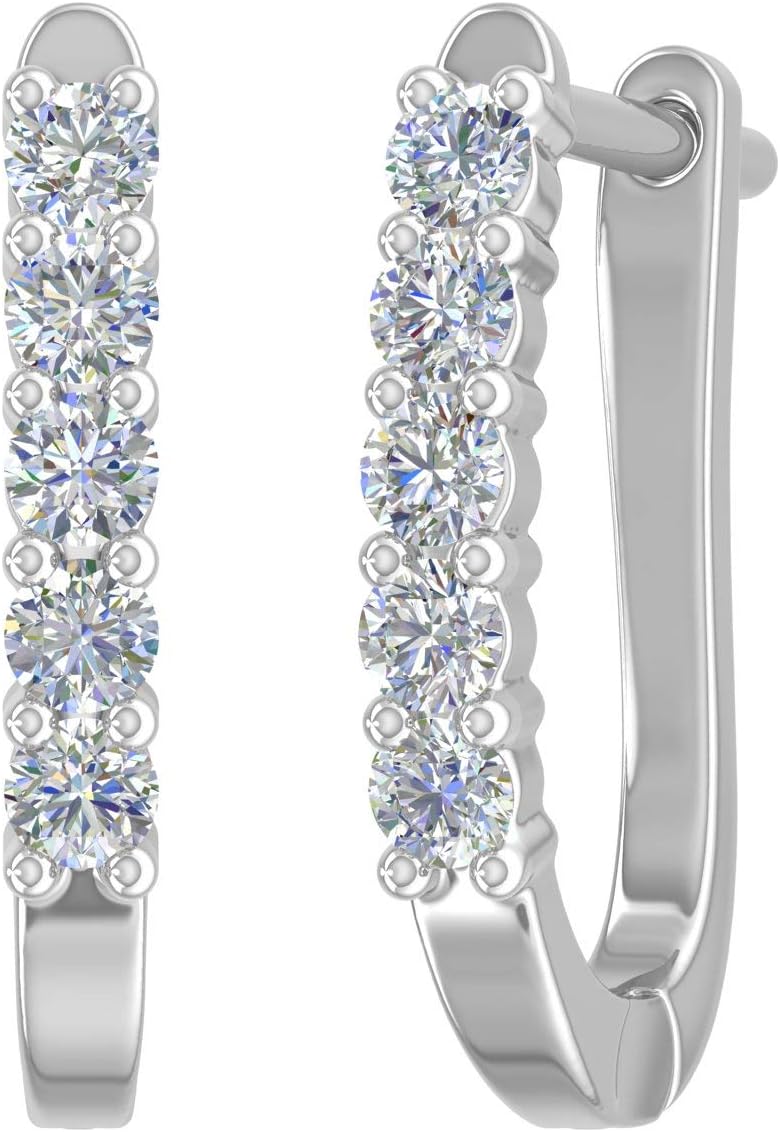 0.5 Carat Natural Diamond Hoop Earrings for Women in 10K Gold or 950 Platinum