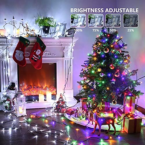 iBaycon Christmas Tree Lights Outdoor, 98ft 300 LED Color Changing String Lights 11 Modes Timer with Remote, Dimmable Fairy Light Christmas Waterproof for Outdoor, Party, Garden(White to Multicolor)