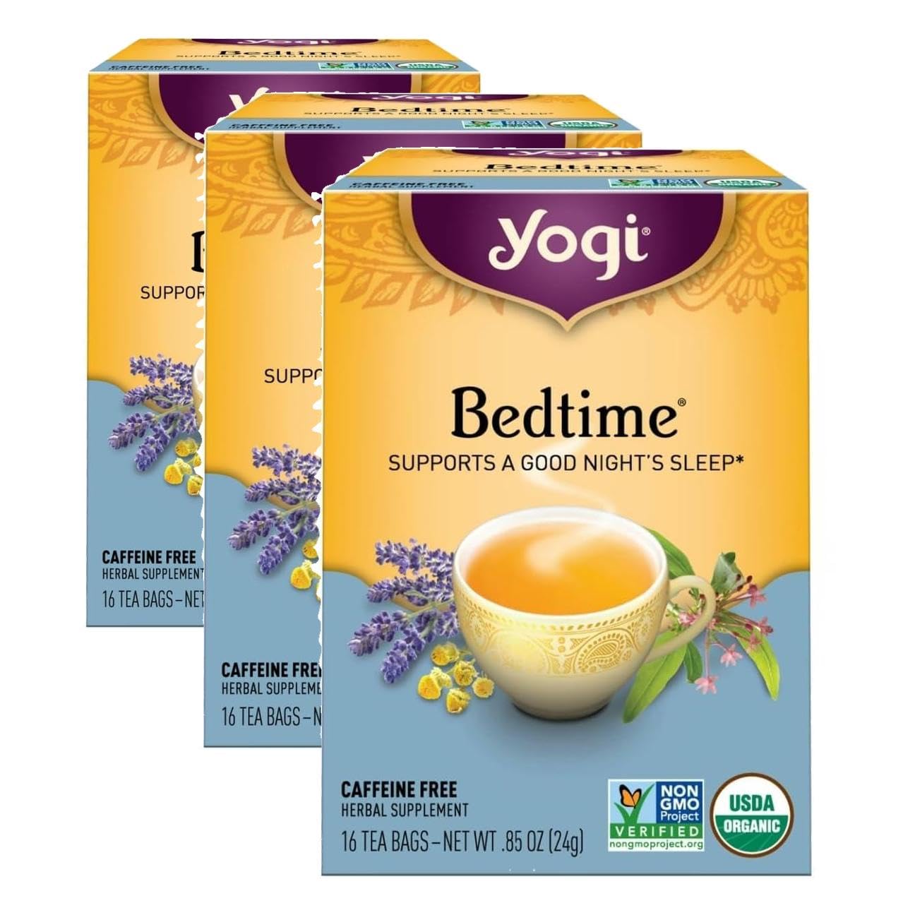 Yogi Tea - Bedtime (18 Pack) - Supports a Good Night’s Sleep - Tea with Passionflower, Chamomile, Valerian Root, and Lavender - 96 Organic Herbal Tea Bags