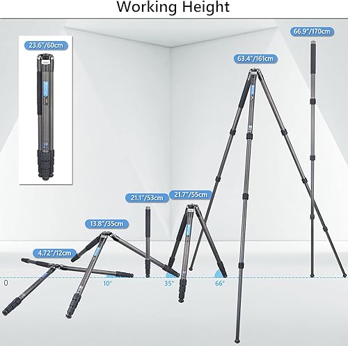 Miniatura 7 de ARTCISE Trípode de cámara de fibra de carbono - Trípode de viaje profesional resistente sin cabeza esférica, monopie para cámara réflex digital,