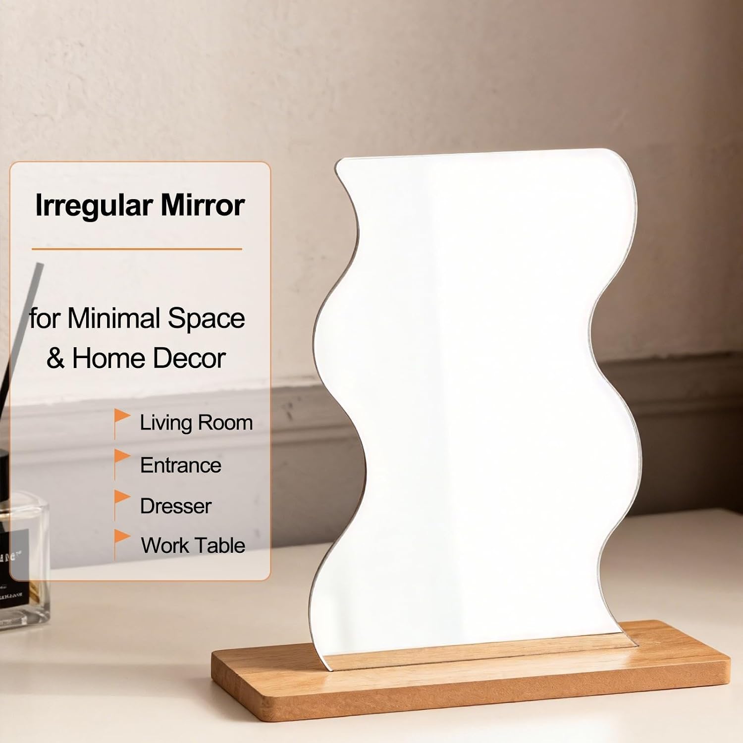Cloud Vanity Mirror with Wooden Base, Acrylic Desk Mirror for Makeup, Modern Irregular Tabletop Mirror for Bedroom Dressing Table, Aesthetic Room Decor