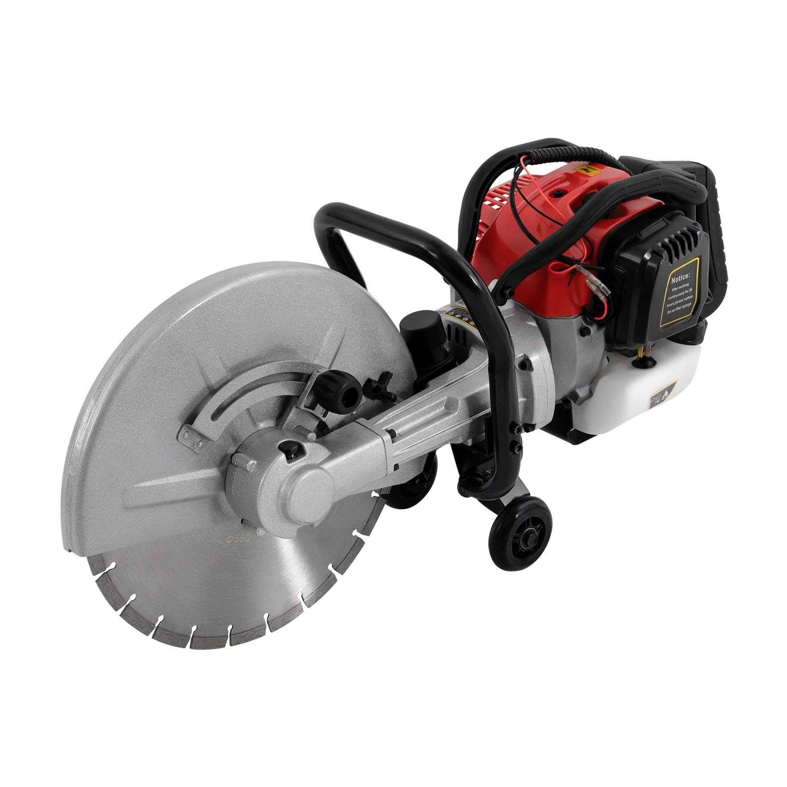 16Inch Gas Concrete Saw,1400w Concrete Gas Powered Cut-Off Saw with Blade and Directional Wheel,2-Stroke 52cc Engine Cement Masonry Wet Dry Machine,4"