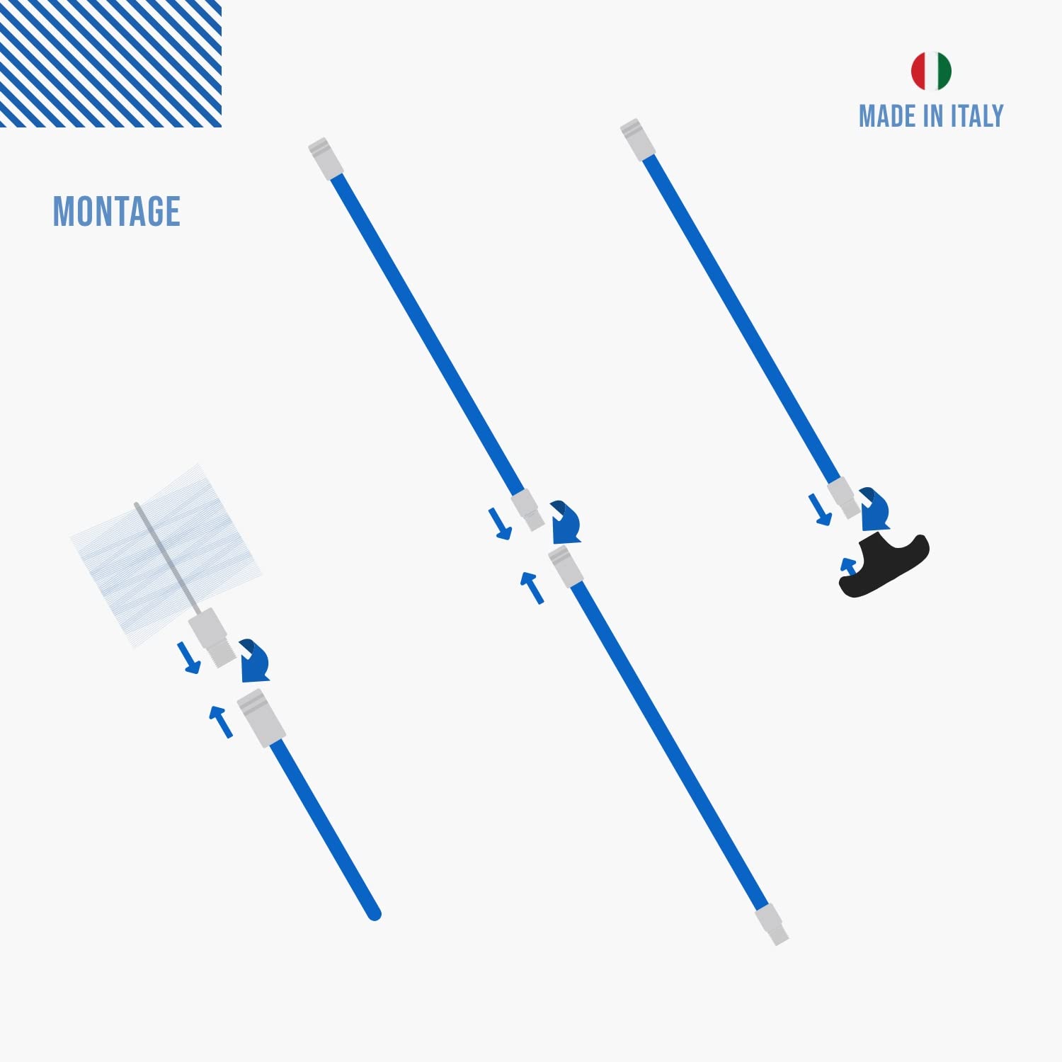 BARETTO Flex | Kit de ramonage poêle à granulés | Conduit de fumée Ø 80 + 100 + 120 mm | Longueur 6 m | 2 hérissons articulés + 1 Standard | Raccord M12