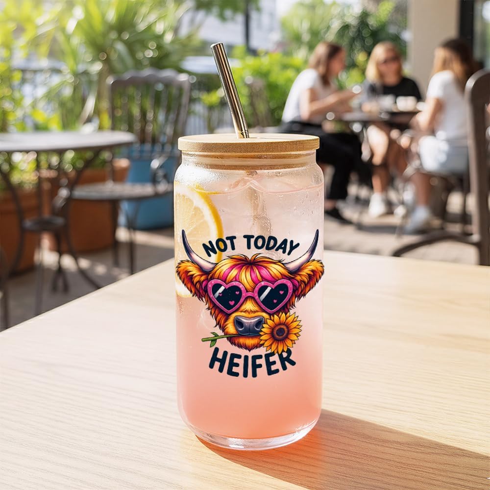 Cute Wildflower Highland Cow Cup Gifts for Women,Highland Cow Lover,Girls,Mom,Sister,Friends,Cowgirls,Christmas, Birthday Gifts Mug,Not Today Heifer Coffee Drinking Glass Cup with Lid and Straw -144 - Image 4