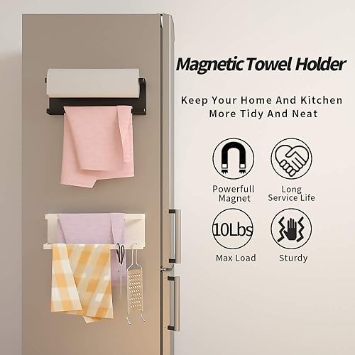 Miniatura 3 de Toallero magnético para refrigerador, toallero magnético multifunción, hecho de hierro, utilizado para cocina, baño, inodoro, sin taladros (negro,